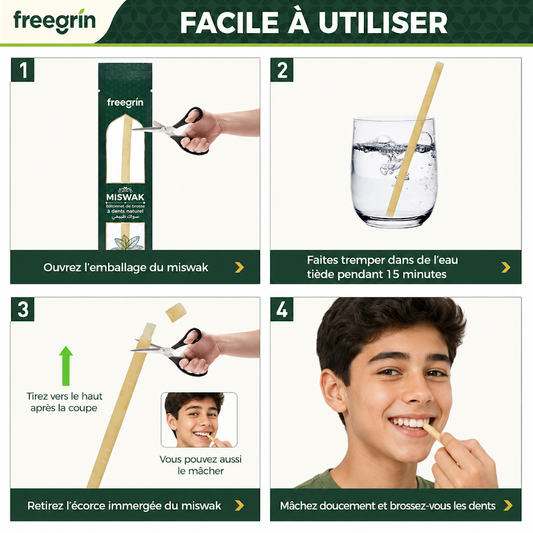FreeGrin Brosse à Dents Miswak de Qualité Supérieure Personnalisée en Usine Saveurs Naturelles Clou de Girofle Menthe Sachet Sous Vide pour Usage Quotidien Dentifrices Miswak